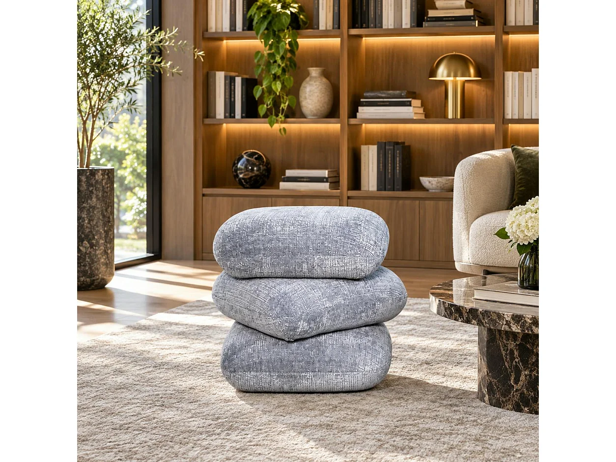 Pouf pivotant gris bleu effet coussins empilés IENA