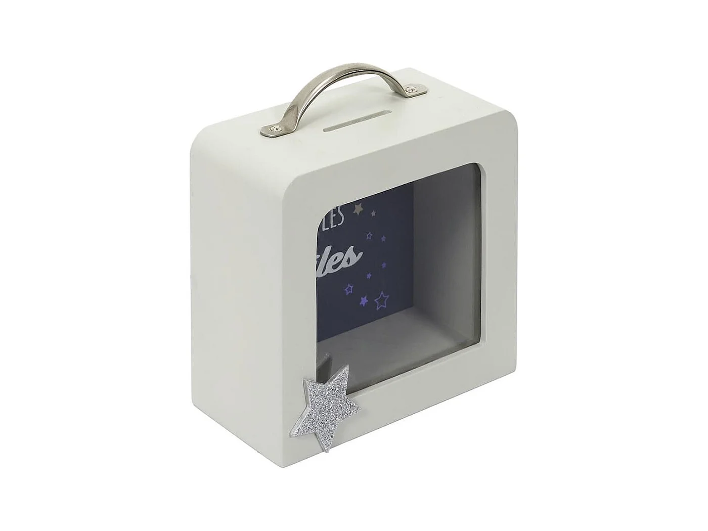 Tirelire enfant en MDF crème en forme de valise