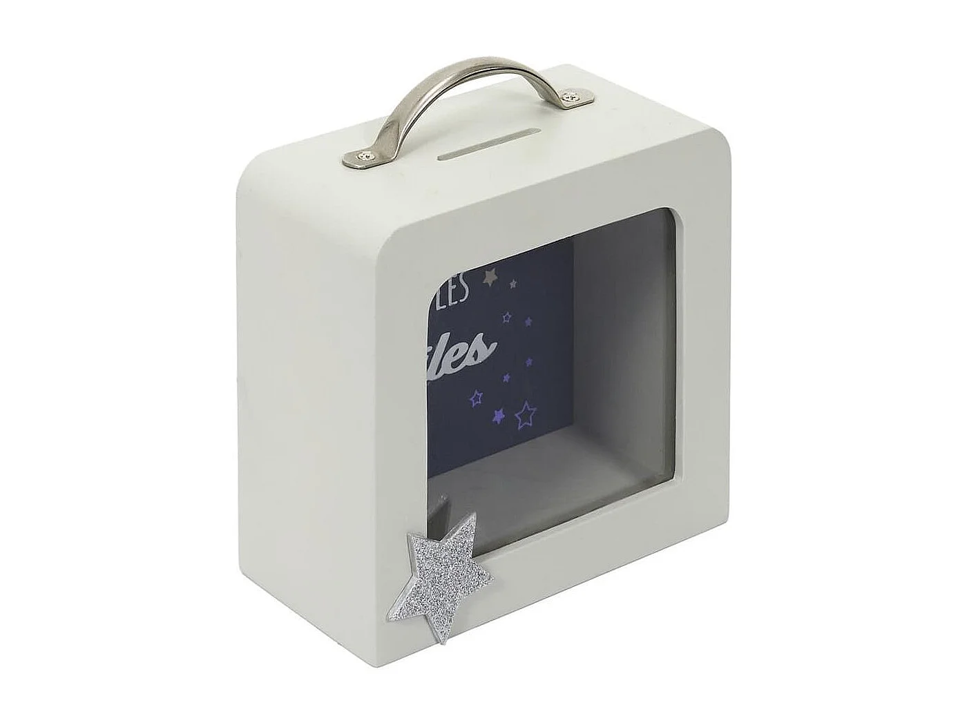 Tirelire enfant en MDF crème en forme de valise