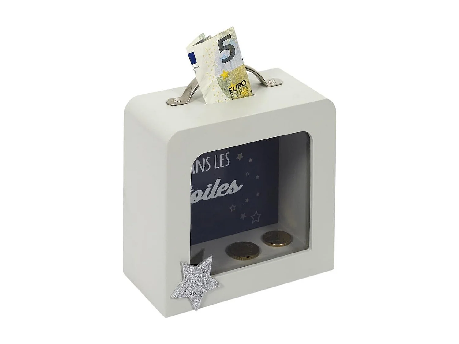 Tirelire enfant en MDF crème en forme de valise