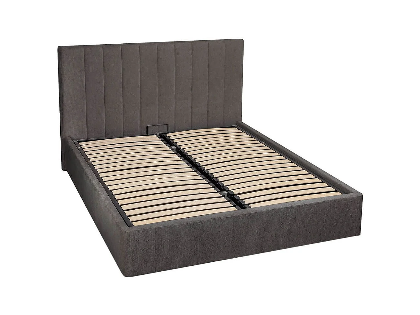 Lit coffre 140x190cm 22 lattes avec tête de lit 114cm tissu velours gris - HARVEY