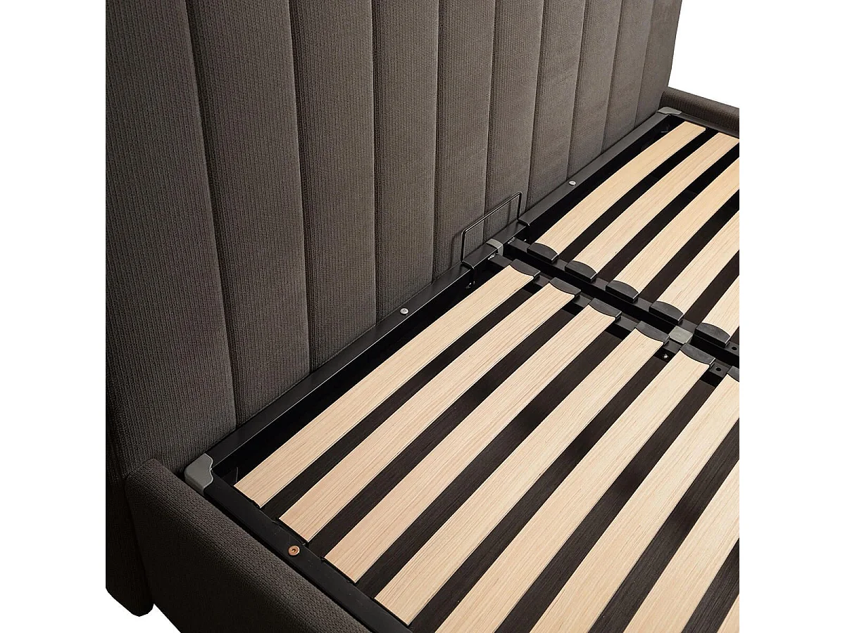 Lit coffre 140x190cm 22 lattes avec tête de lit 114cm tissu velours gris - HARVEY