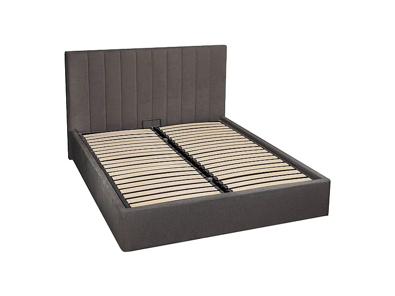 Lit coffre 160x200cm 22 lattes avec tête de lit 114cm tissu velours gris - HARVEY