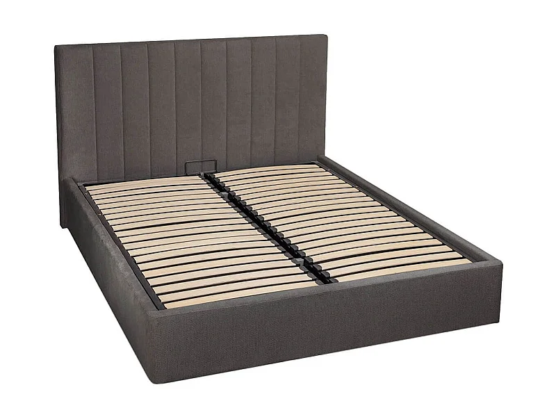 Lit coffre 160x200cm 22 lattes avec tête de lit 114cm tissu velours gris - HARVEY