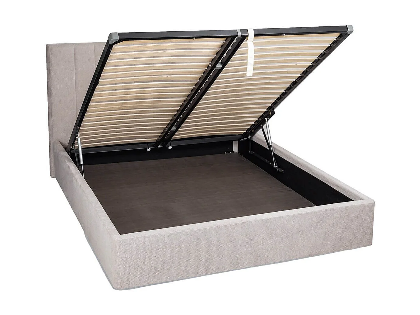 Lit coffre 140x190cm 22 lattes avec tête de lit 114cm tissu velours beige - HARVEY