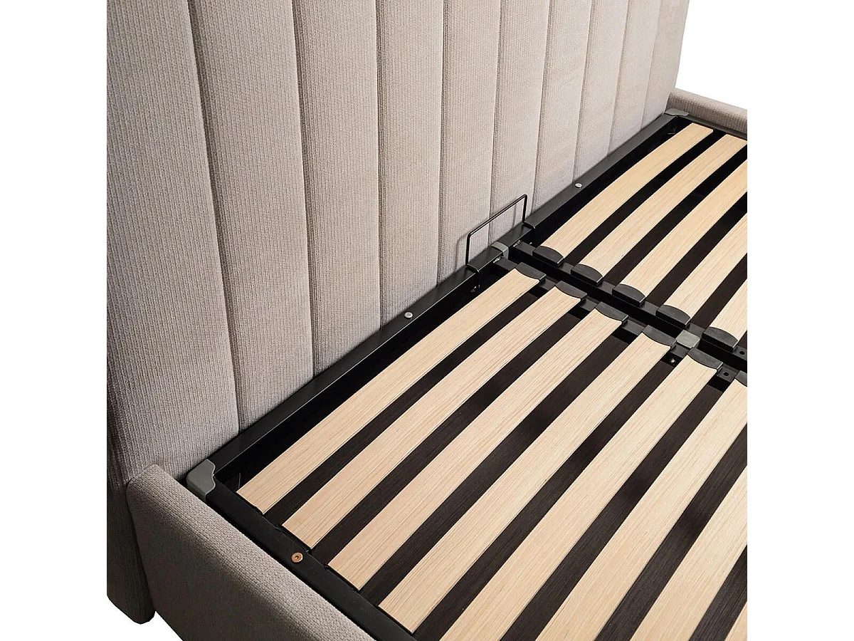 Lit coffre 180x200cm 22 lattes avec tête de lit 114cm tissu velours beige - HARVEY