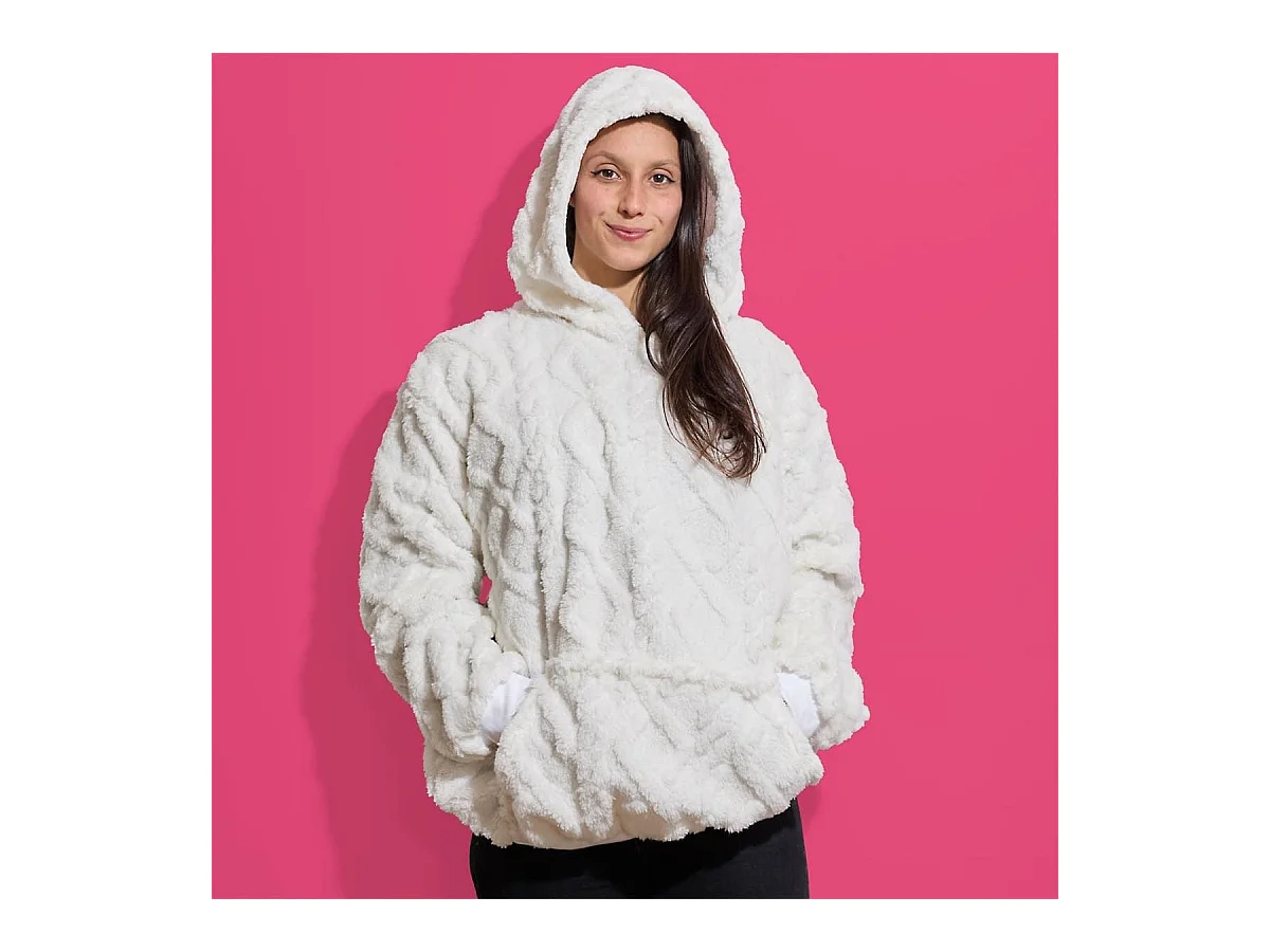 Sweat à Capuche ultra doux blanc avec une poche broderie "femme de ouf"