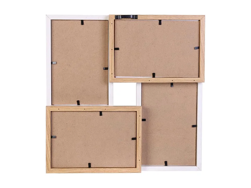 Pêle-mêle 4 Cadres Photo Effet Bois Naturel et Blanc