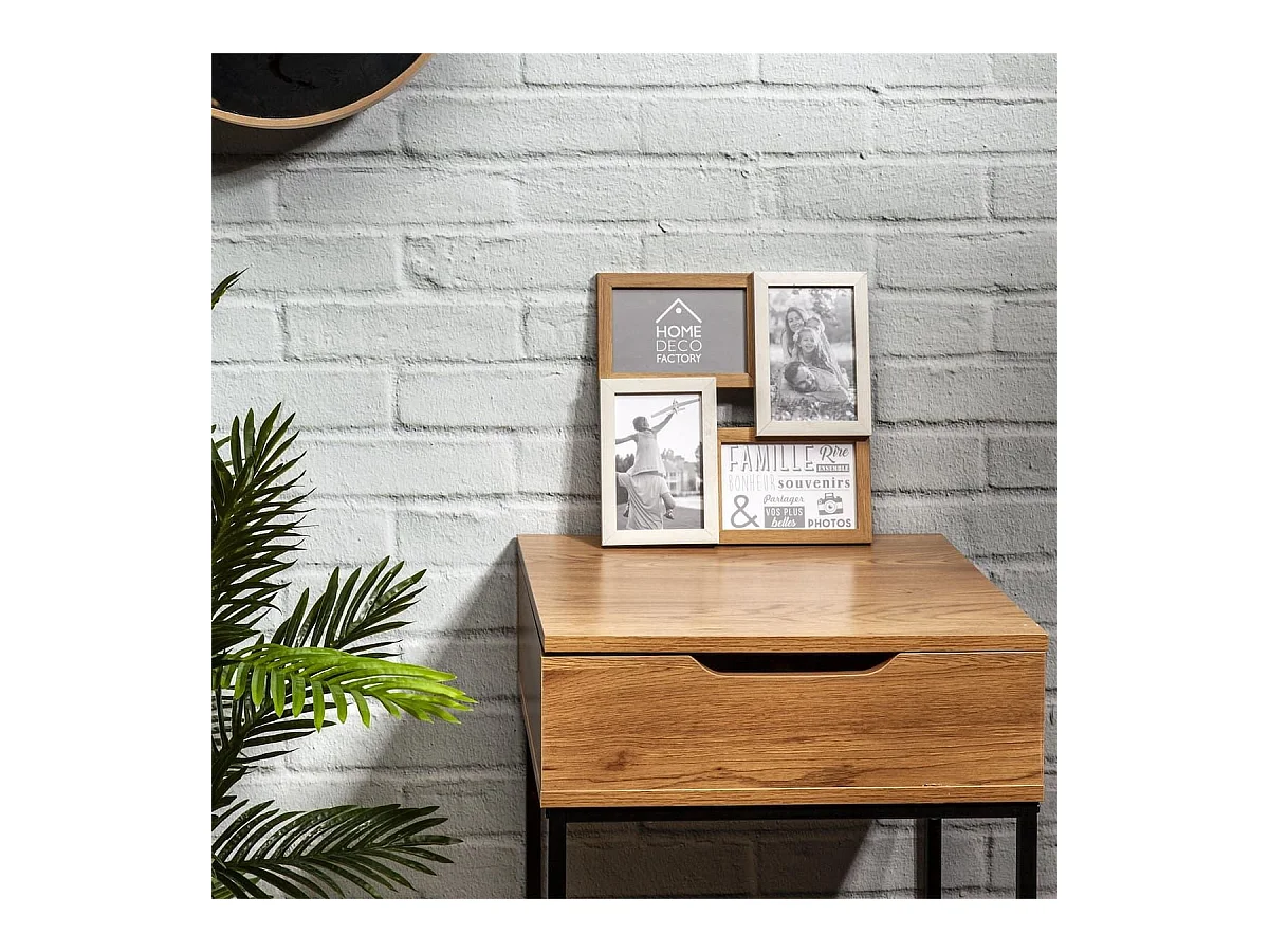 Pêle-mêle 4 Cadres Photo Effet Bois Naturel et Blanc