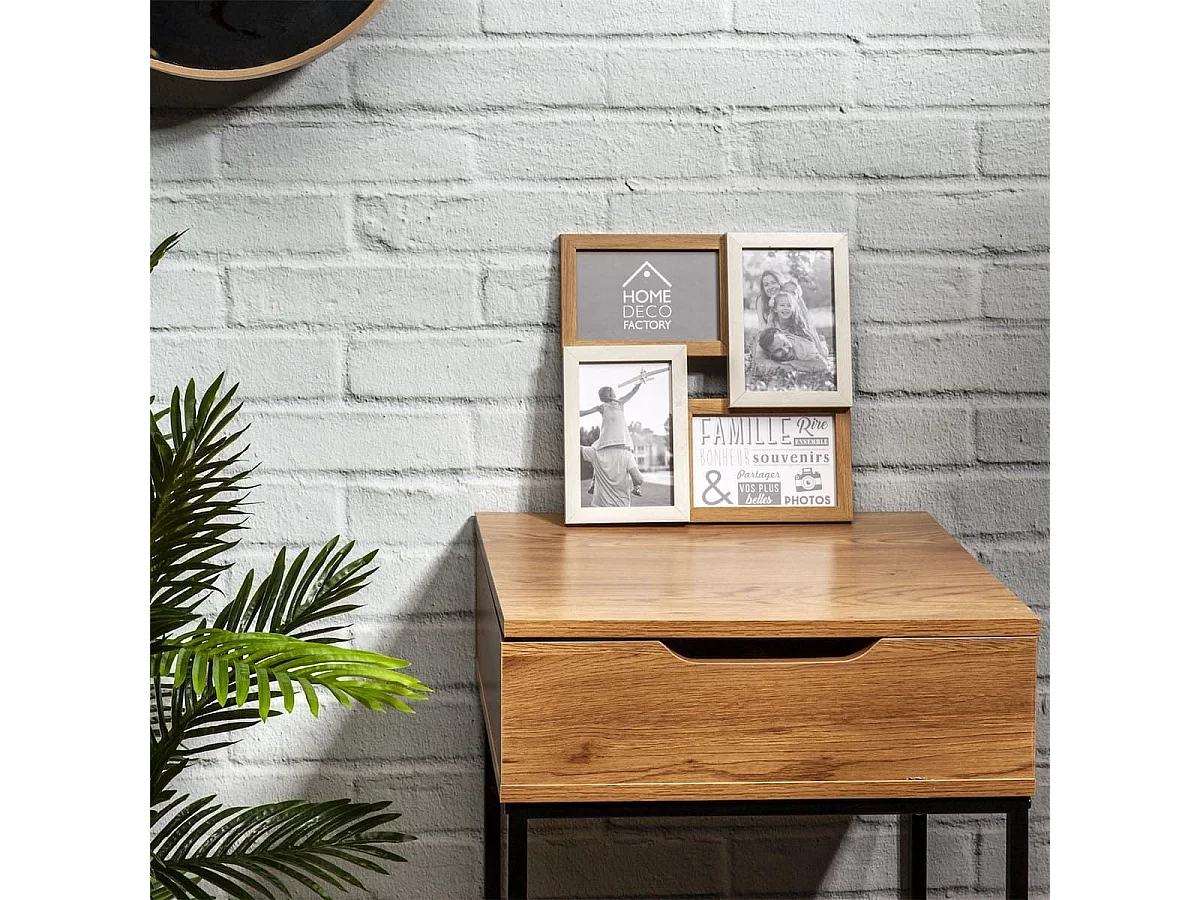 Pêle-mêle 4 Cadres Photo Effet Bois Naturel et Blanc