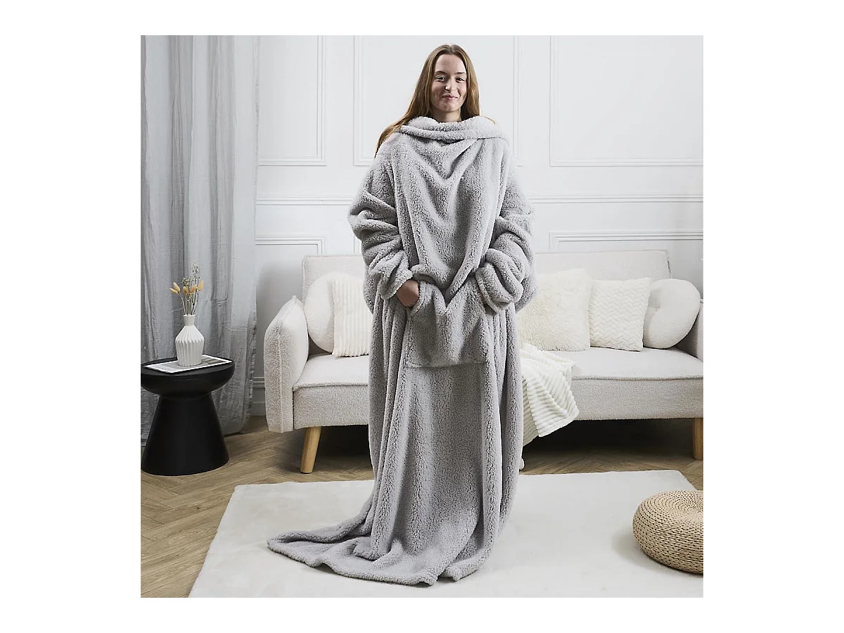 Plaid à manches en polyester ultra doux gris clair (175 x 140 cm)