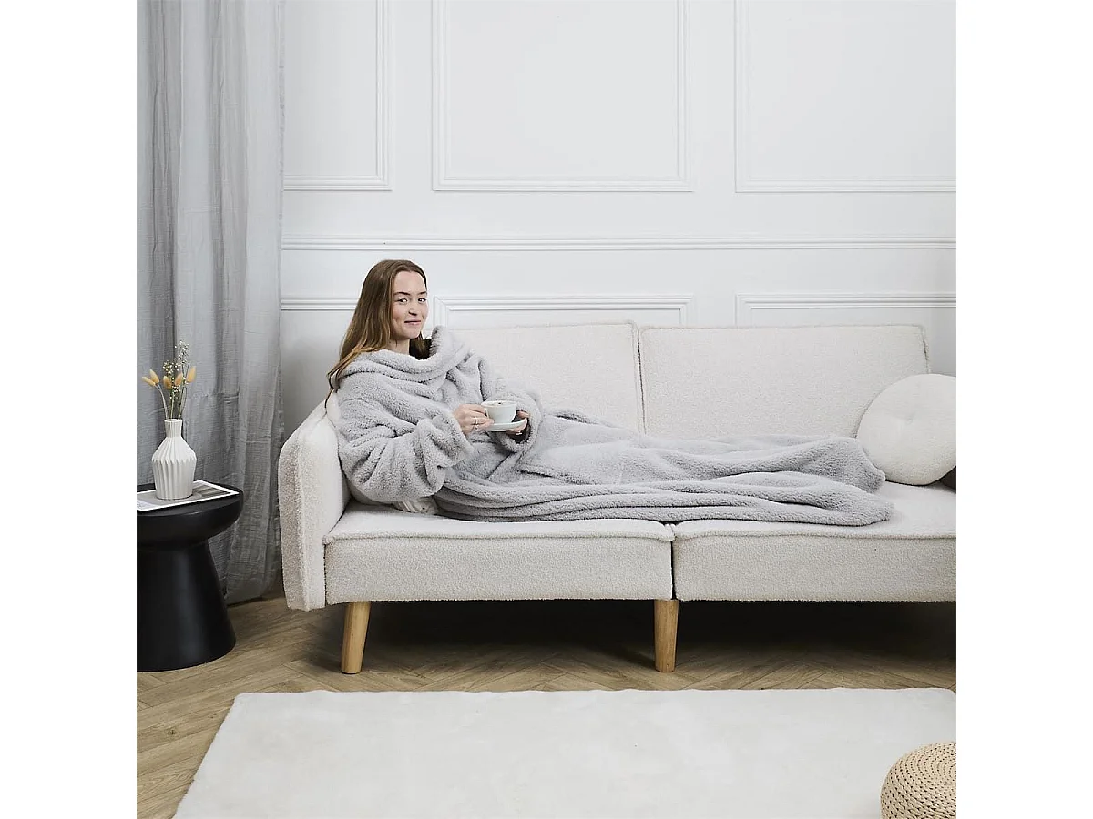 Plaid à manches en polyester ultra doux gris clair (175 x 140 cm)