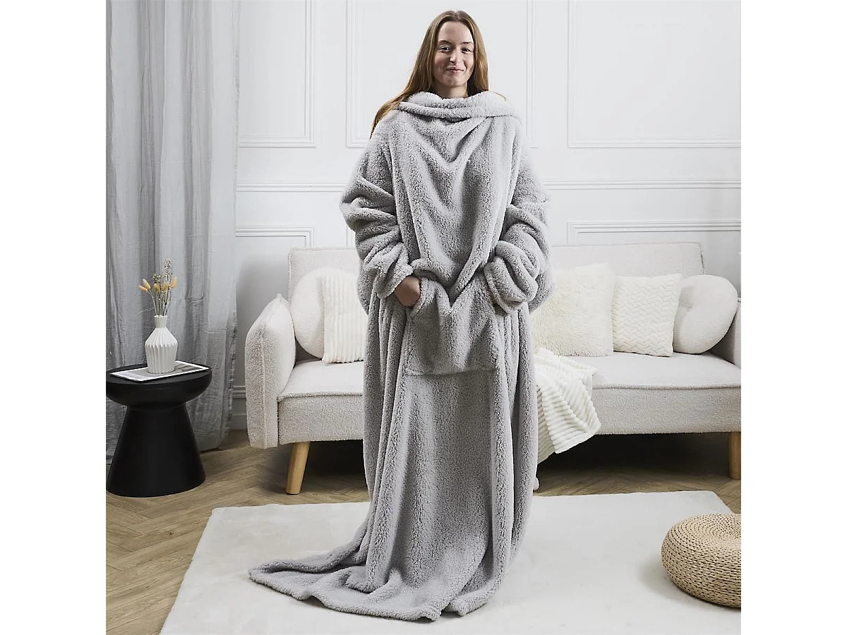 Plaid à manches en polyester ultra doux gris clair (175 x 140 cm)