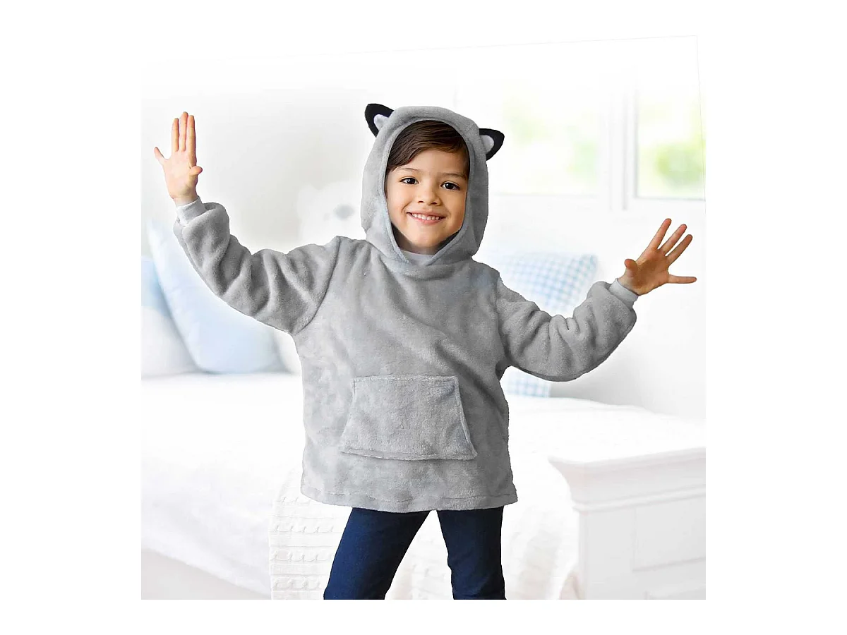 Sweat à Capuche Plaid Loup Gris 4-6ans Pliable en Coussin - NIMALYS
