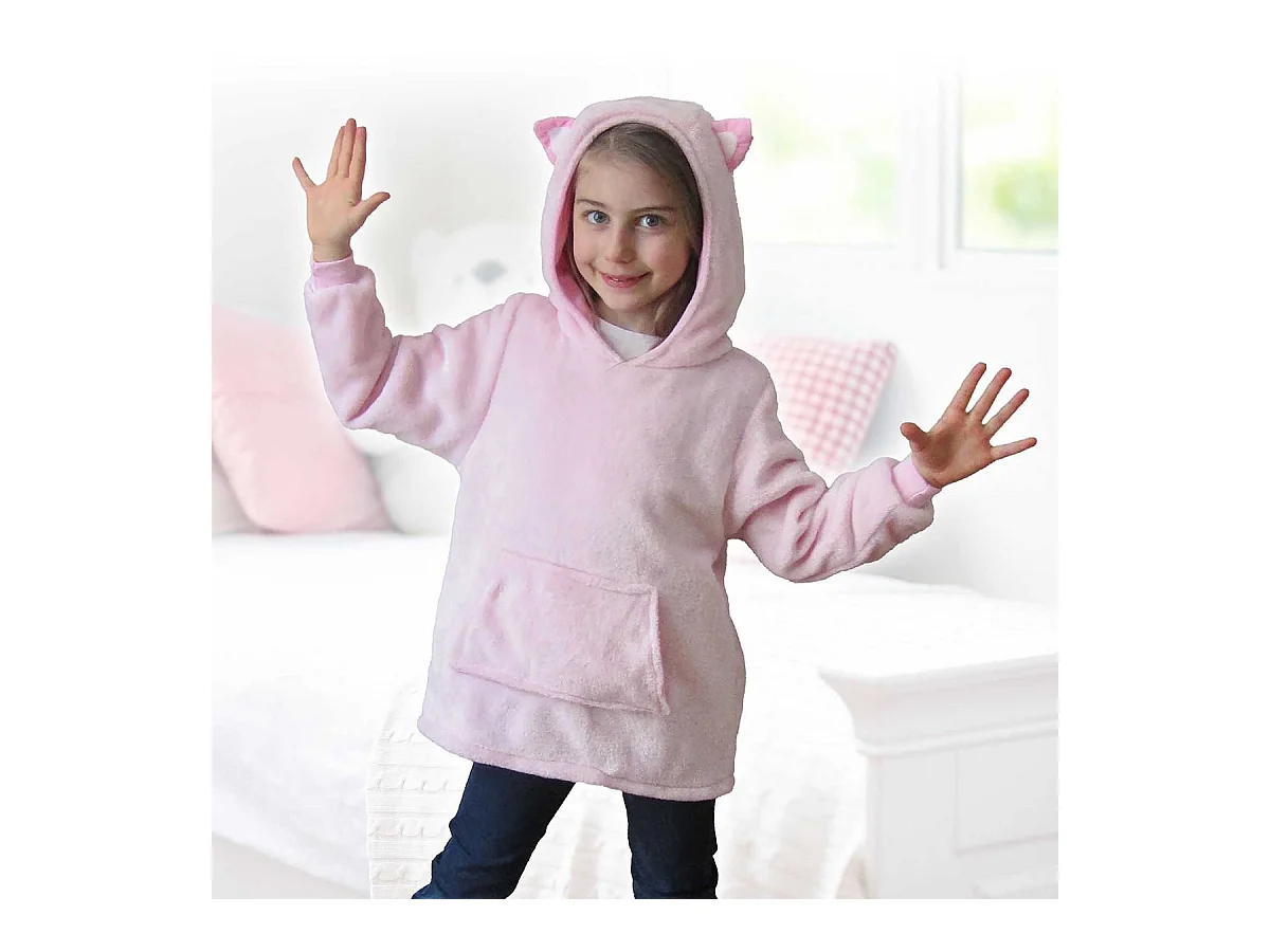 Sweat à Capuche Plaid Chat Rose 4-6ans Pliable en Coussin - NIMALYS