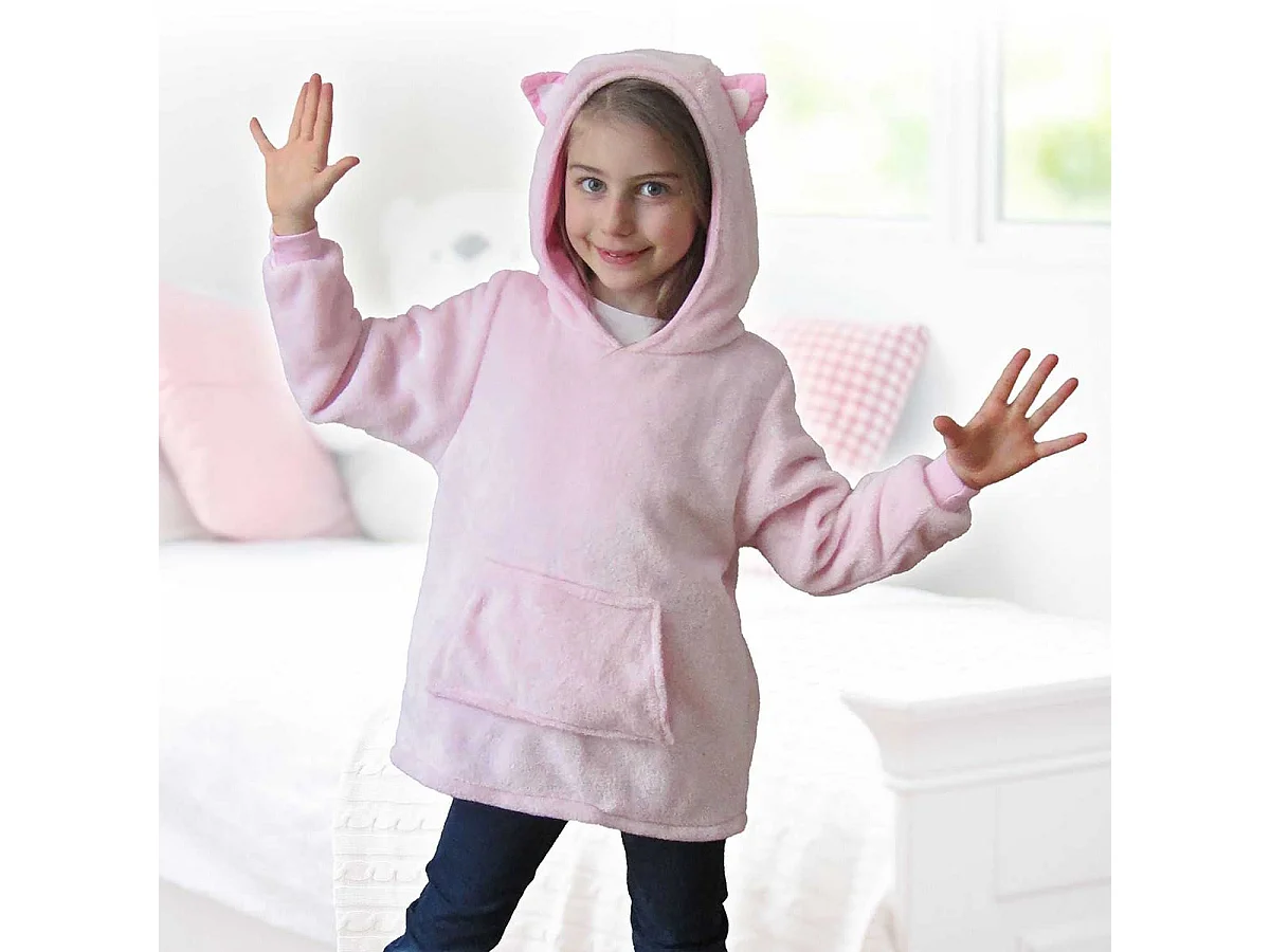 Sweat à Capuche Plaid Chat Rose 4-6ans Pliable en Coussin - NIMALYS