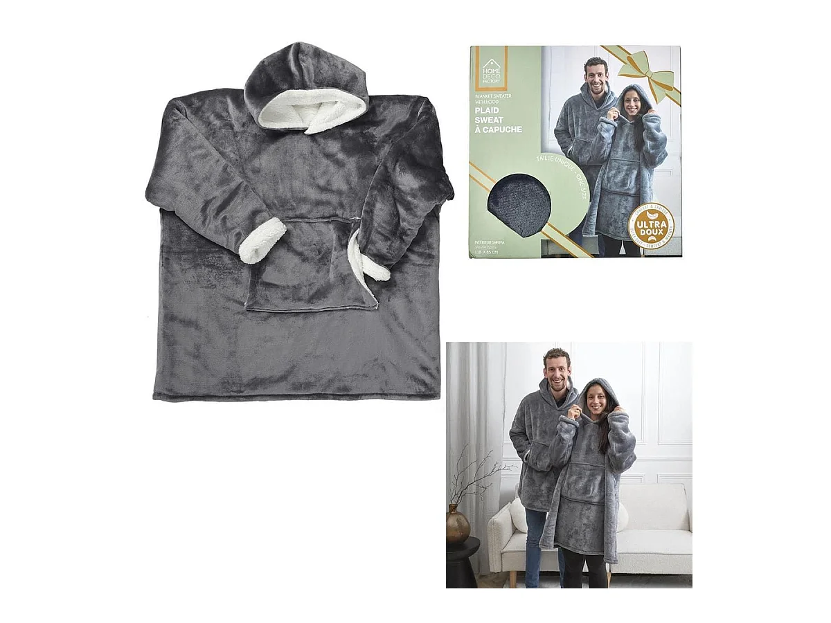 Sweat Gris à Capuche Intérieur Sherpa, Idéal pour Moments Cocooning - SWEET