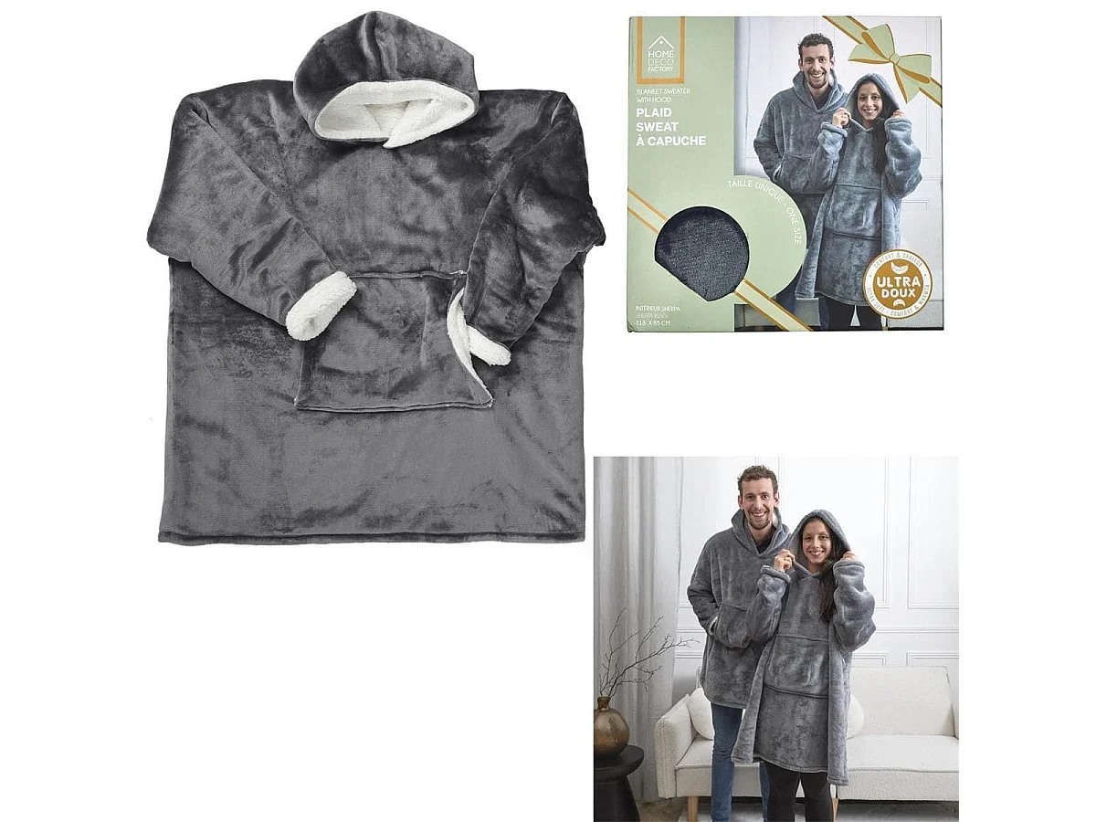 Sweat Gris à Capuche Intérieur Sherpa, Idéal pour Moments Cocooning - SWEET