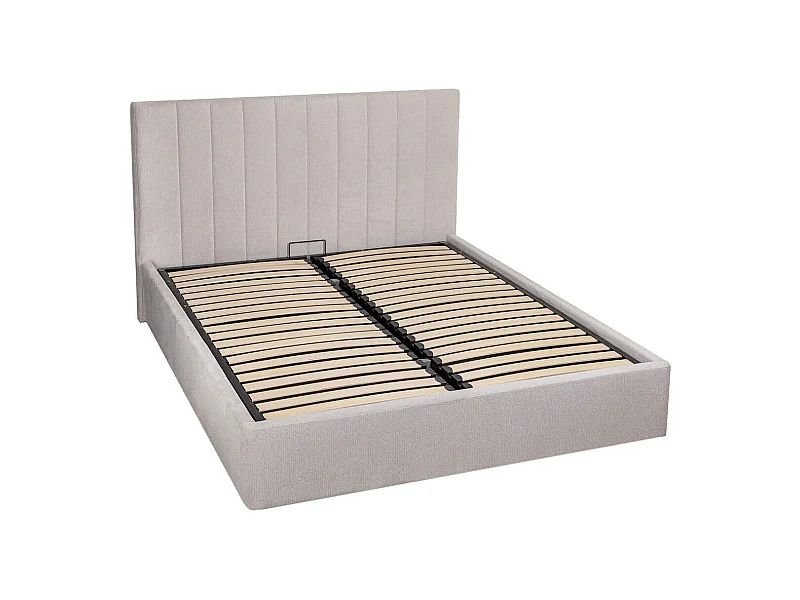 Lit coffre 160x200cm 22 lattes avec tête de lit 114cm tissu velours beige - HARVEY