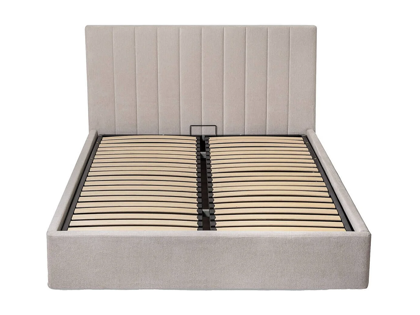 Lit coffre 160x200cm 22 lattes avec tête de lit 114cm tissu velours beige - HARVEY