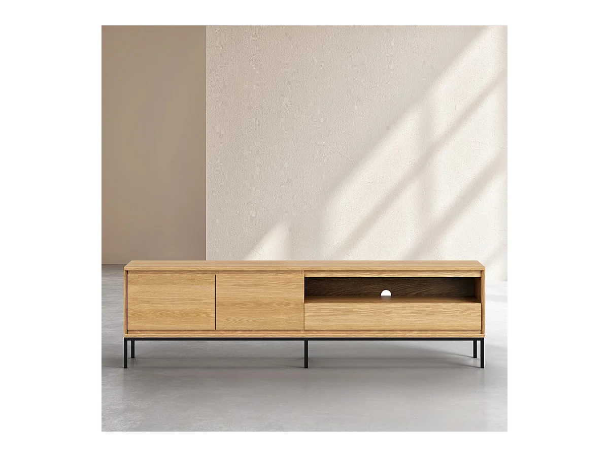 Habitat - Meuble TV 2 portes 1 tiroir en chêne et métal noir - Naturel - Design by Hélèna Pille - Flavie