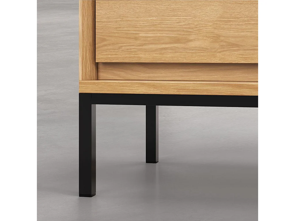 Habitat - Meuble TV 2 portes 1 tiroir en chêne et métal noir - Naturel - Design by Hélèna Pille - Flavie