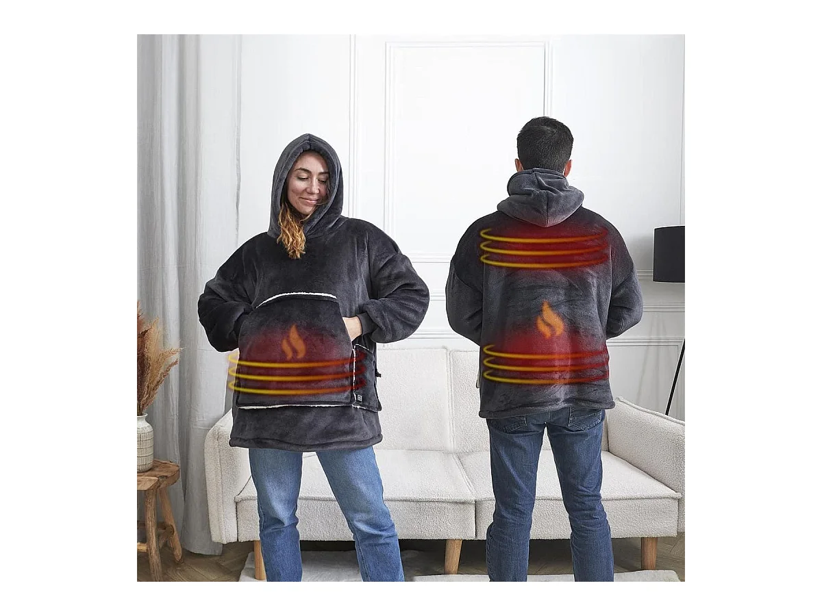 Sweat Plaid Chauffant Gris avec Chauffage USB, Ultra-Doux - SWEET