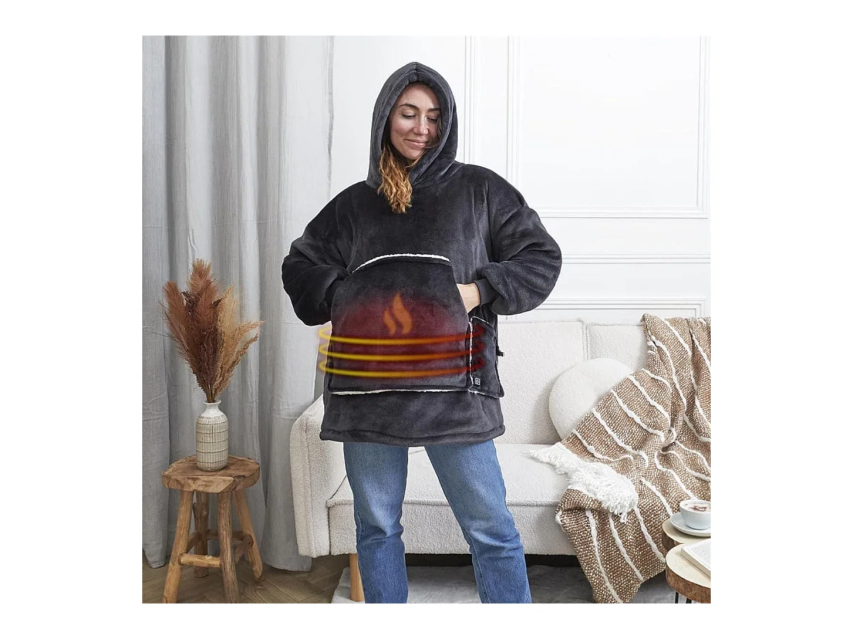 Sweat Plaid Chauffant Gris avec Chauffage USB, Ultra-Doux - SWEET