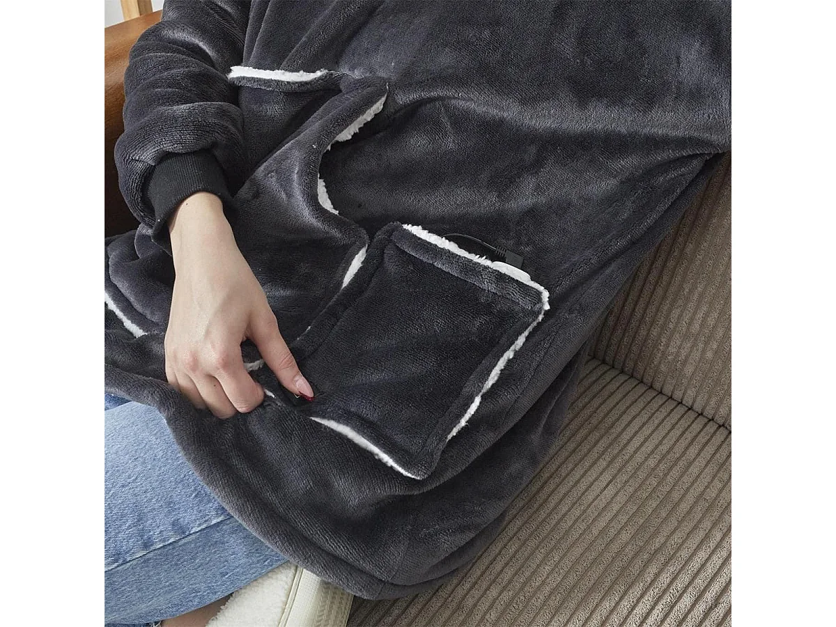 Sweat Plaid Chauffant Gris avec Chauffage USB, Ultra-Doux - SWEET