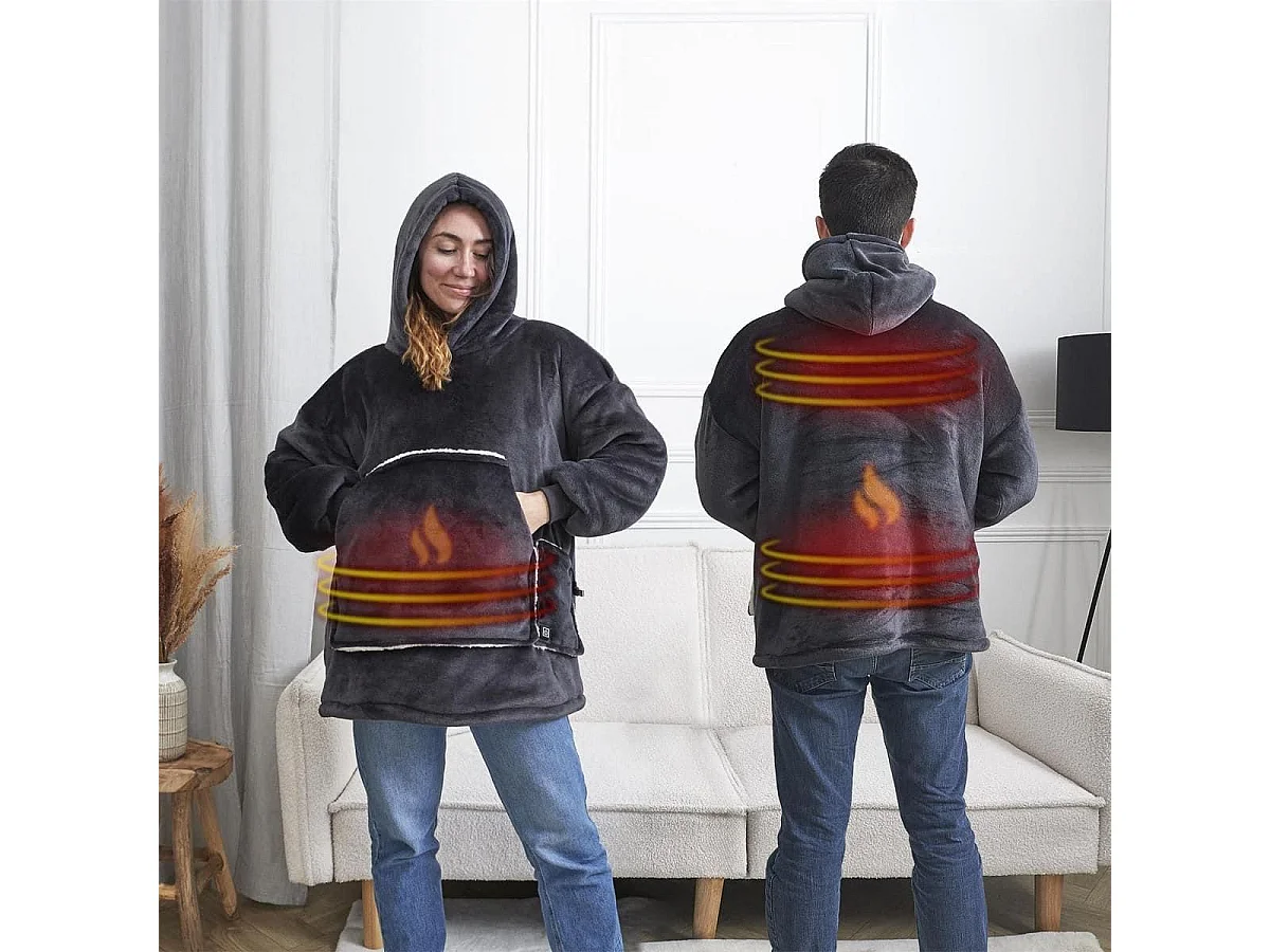 Sweat Plaid Chauffant Gris avec Chauffage USB, Ultra-Doux - SWEET