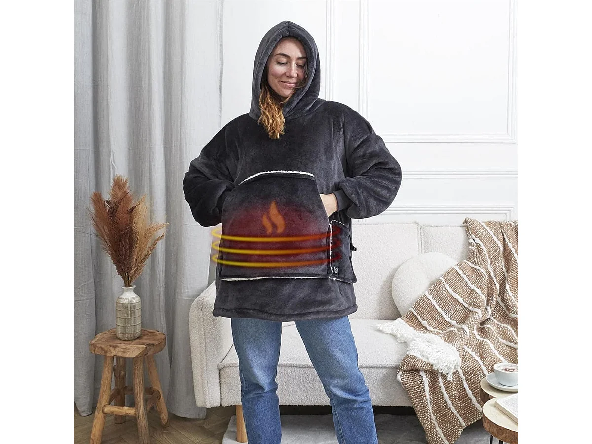 Sweat Plaid Chauffant Gris avec Chauffage USB, Ultra-Doux - SWEET