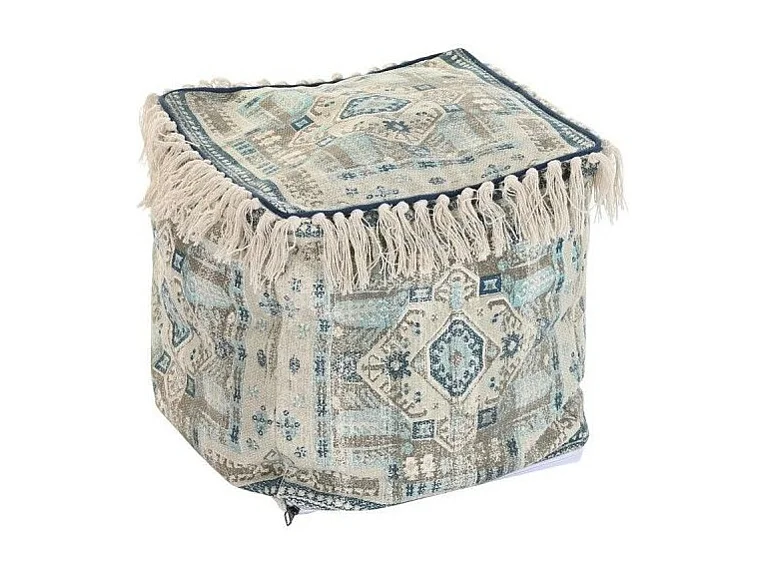 Pouf DKD Home Decor Casablanca Bleu Coton Frange (40 x 40 x 40 cm)