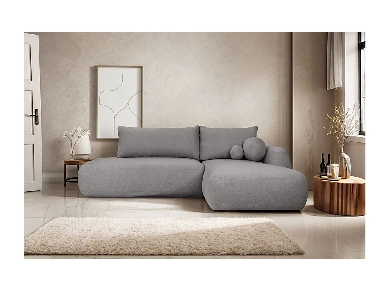 Canapé d'angle convertible FABIO 5 places en tissu bouclette - angle droit - Gris anthracite