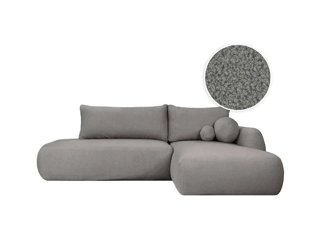 Canapé d'angle convertible FABIO 5 places en tissu bouclette - angle droit - gris clair