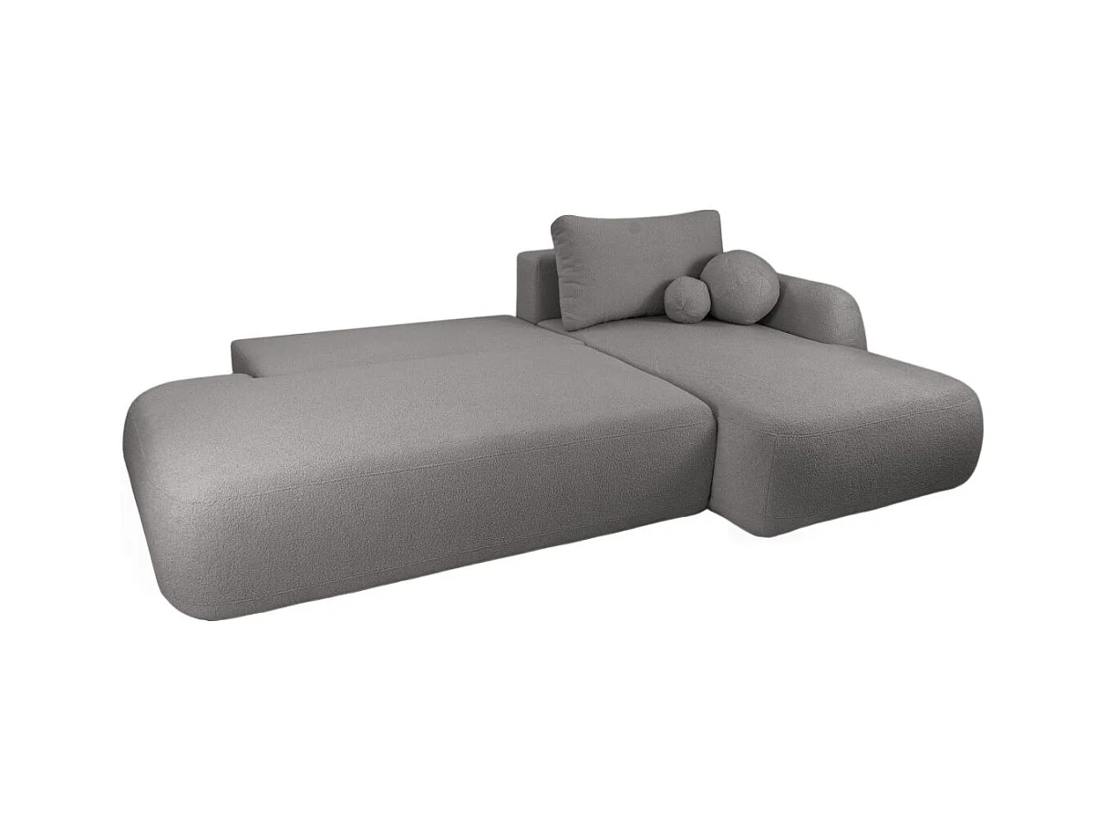 Canapé d'angle convertible FABIO 5 places en tissu bouclette - angle droit - gris clair