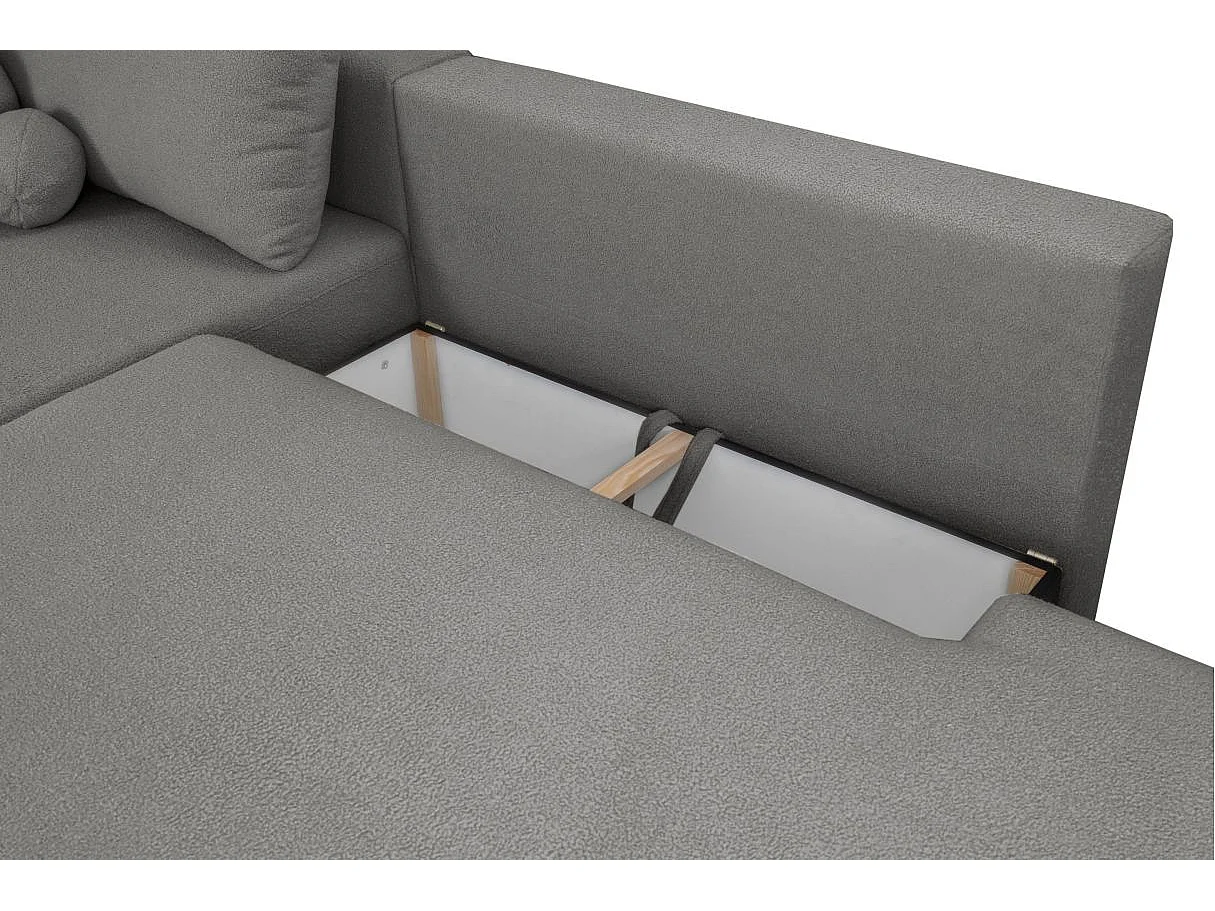 Canapé d'angle convertible FABIO 5 places en tissu bouclette - angle droit - gris clair