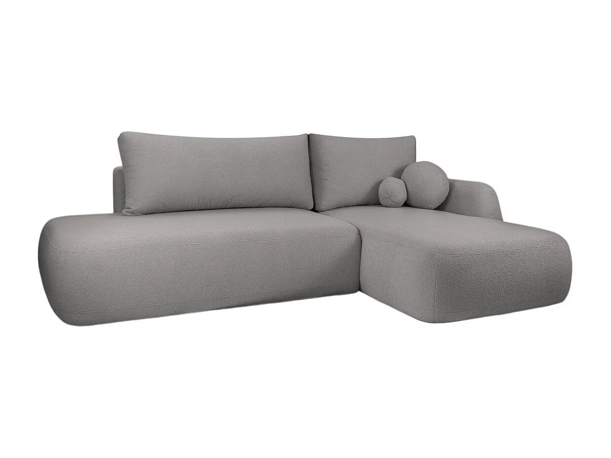 Canapé d'angle convertible FABIO 5 places en tissu bouclette - angle droit - Gris anthracite