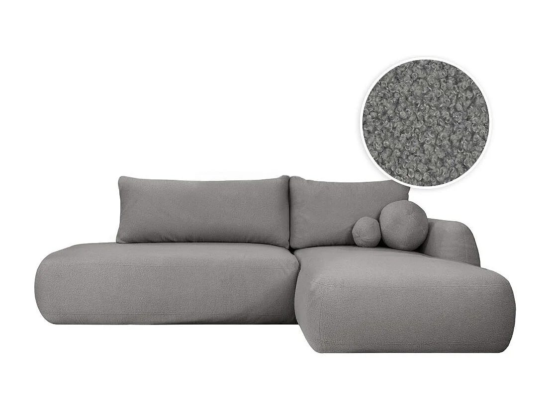 Canapé d'angle convertible FABIO 5 places en tissu bouclette - angle droit - Gris anthracite