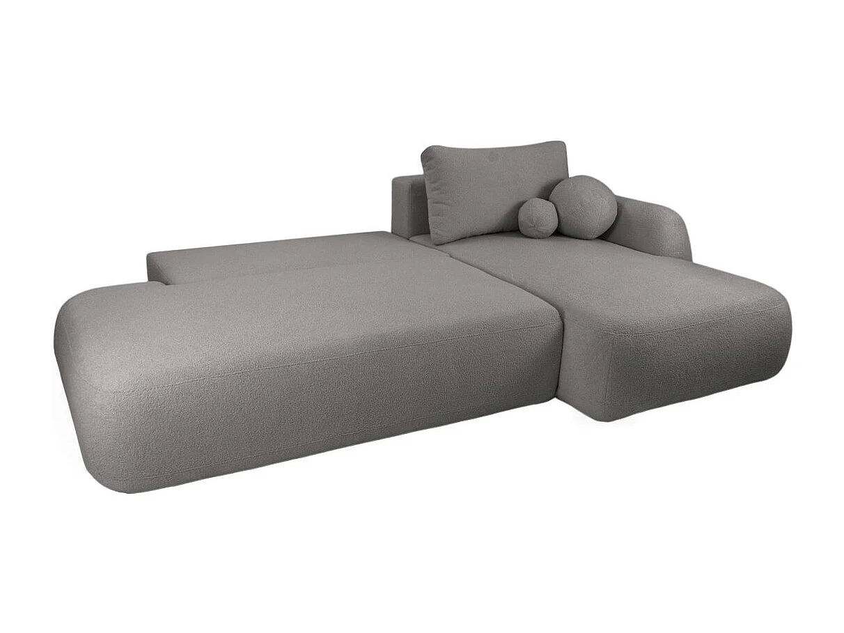 Canapé d'angle convertible FABIO 5 places en tissu bouclette - angle droit - Gris anthracite