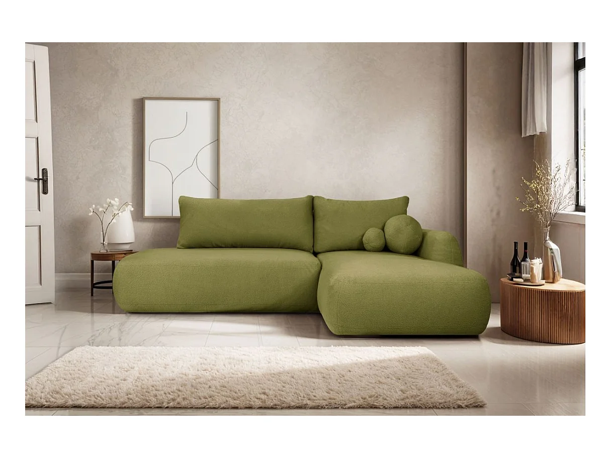 Canapé d'angle convertible FABIO 5 places en tissu bouclette - angle droit - taupe