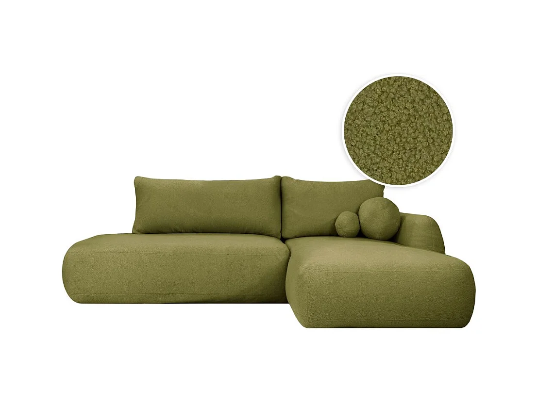 Canapé d'angle convertible FABIO 5 places en tissu bouclette - angle droit - taupe