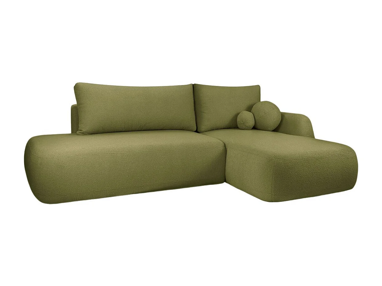 Canapé d'angle convertible FABIO 5 places en tissu bouclette - angle droit - taupe