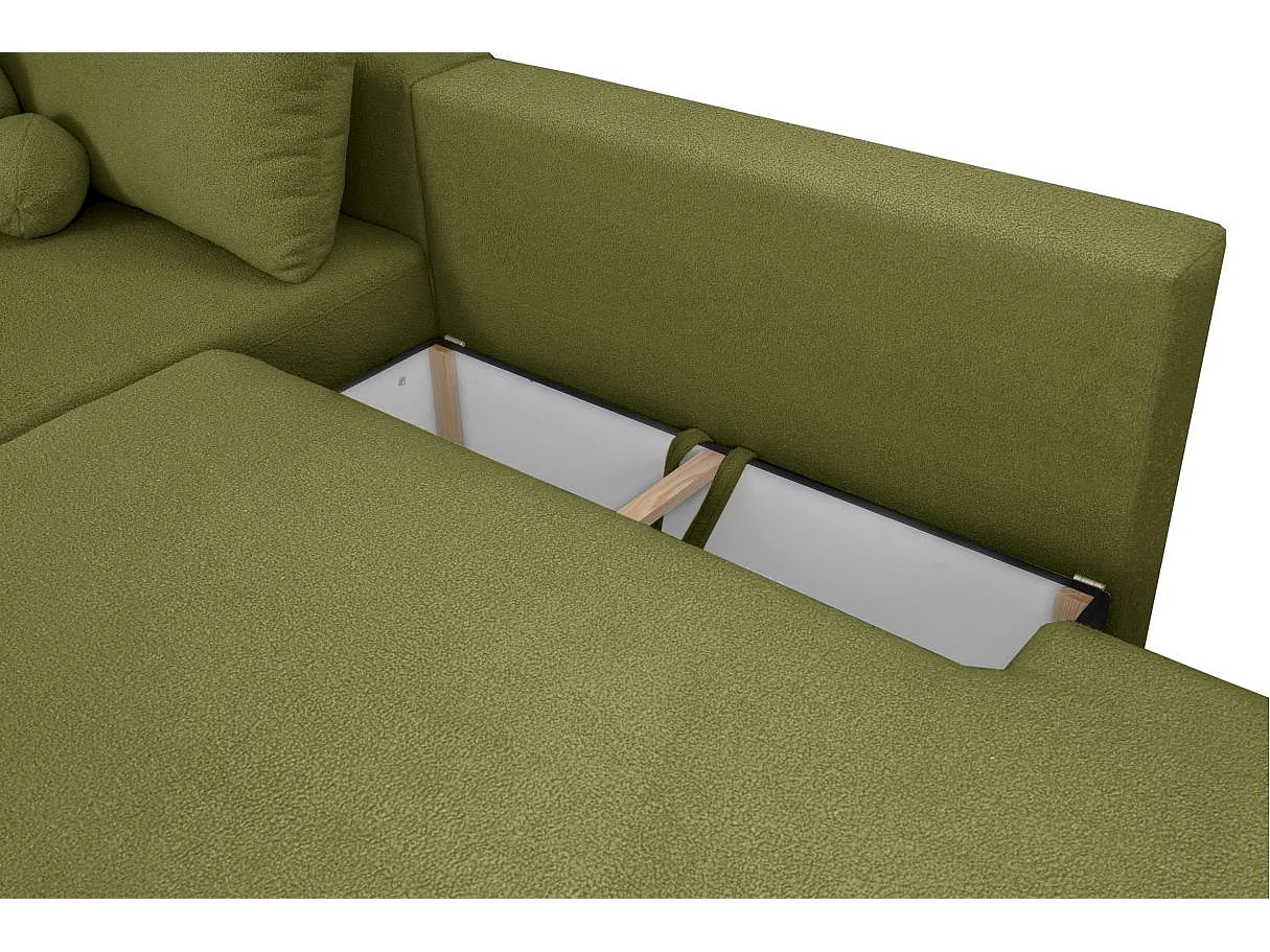 Canapé d'angle convertible FABIO 5 places en tissu bouclette - angle droit - vert kaki