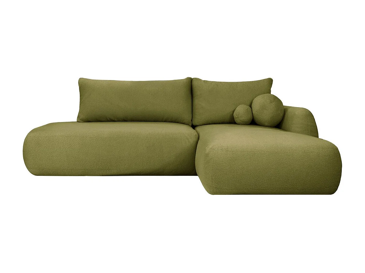 Canapé d'angle convertible FABIO 5 places en tissu bouclette - angle droit - vert kaki