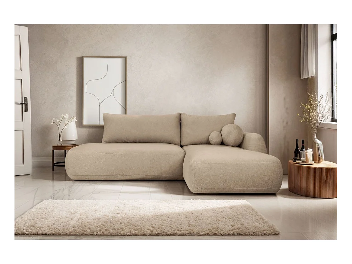 Canapé d'angle convertible FABIO 5 places en tissu bouclette - angle droit - Gris anthracite