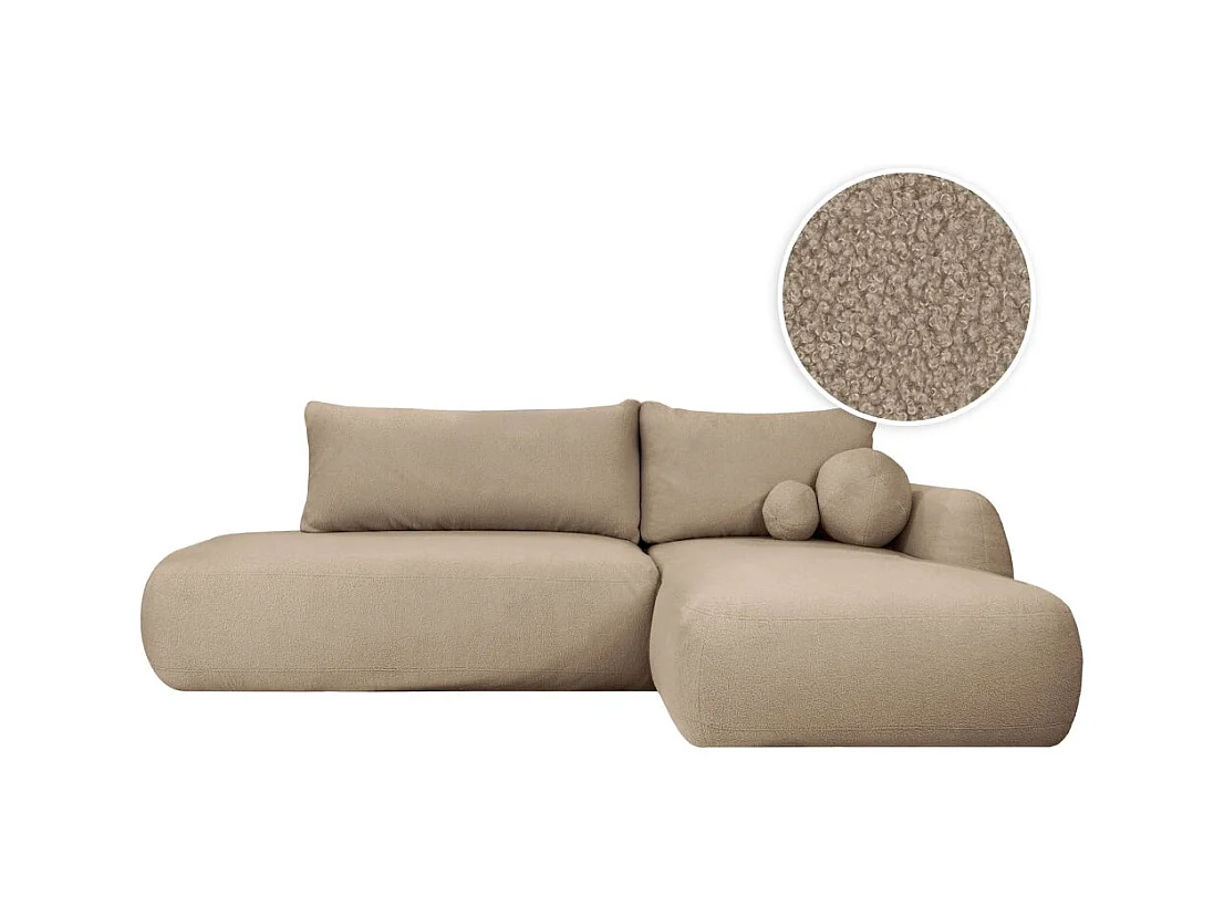 Canapé d'angle convertible FABIO 5 places en tissu bouclette - angle droit - Gris anthracite