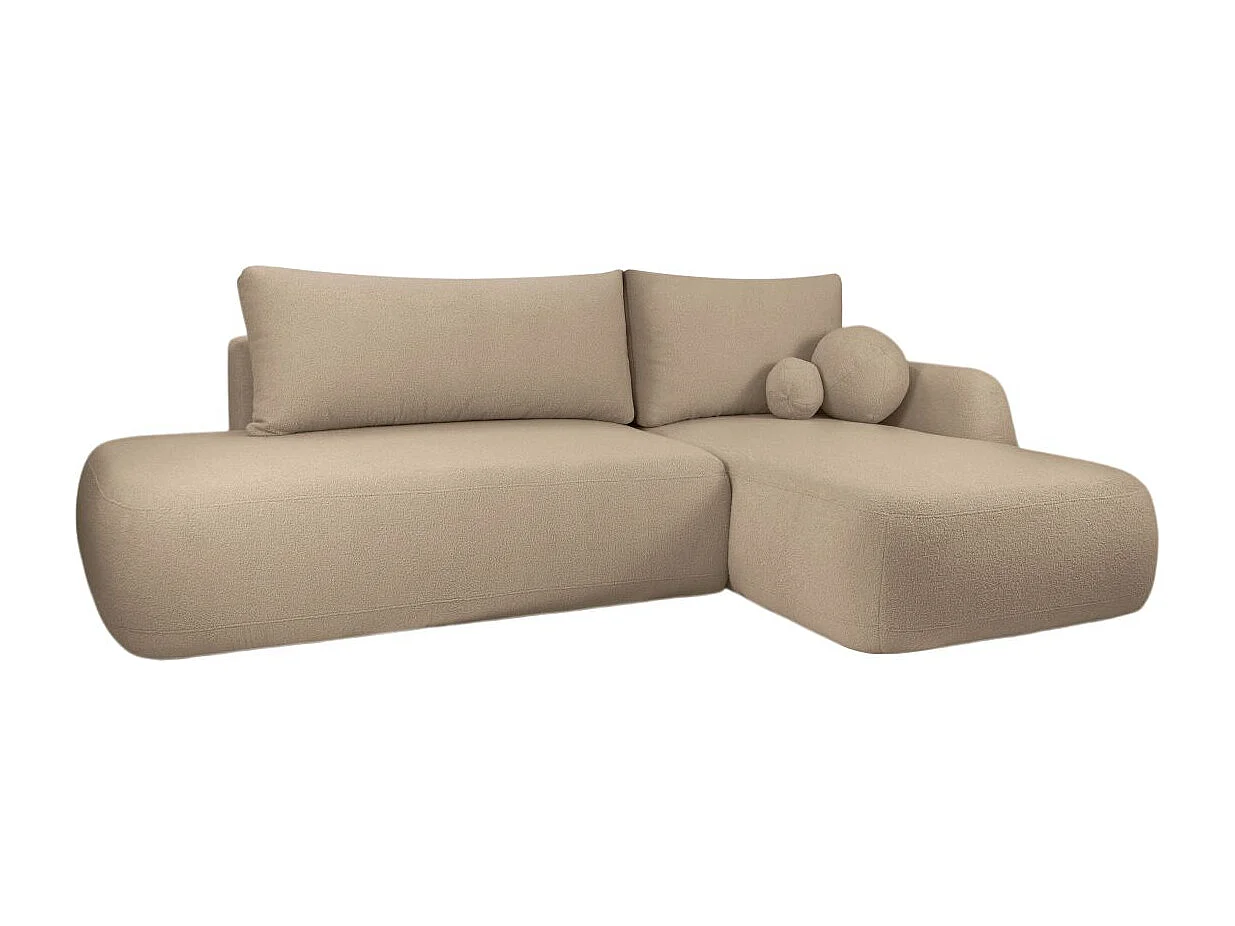 Canapé d'angle convertible FABIO 5 places en tissu bouclette - angle droit - Gris anthracite