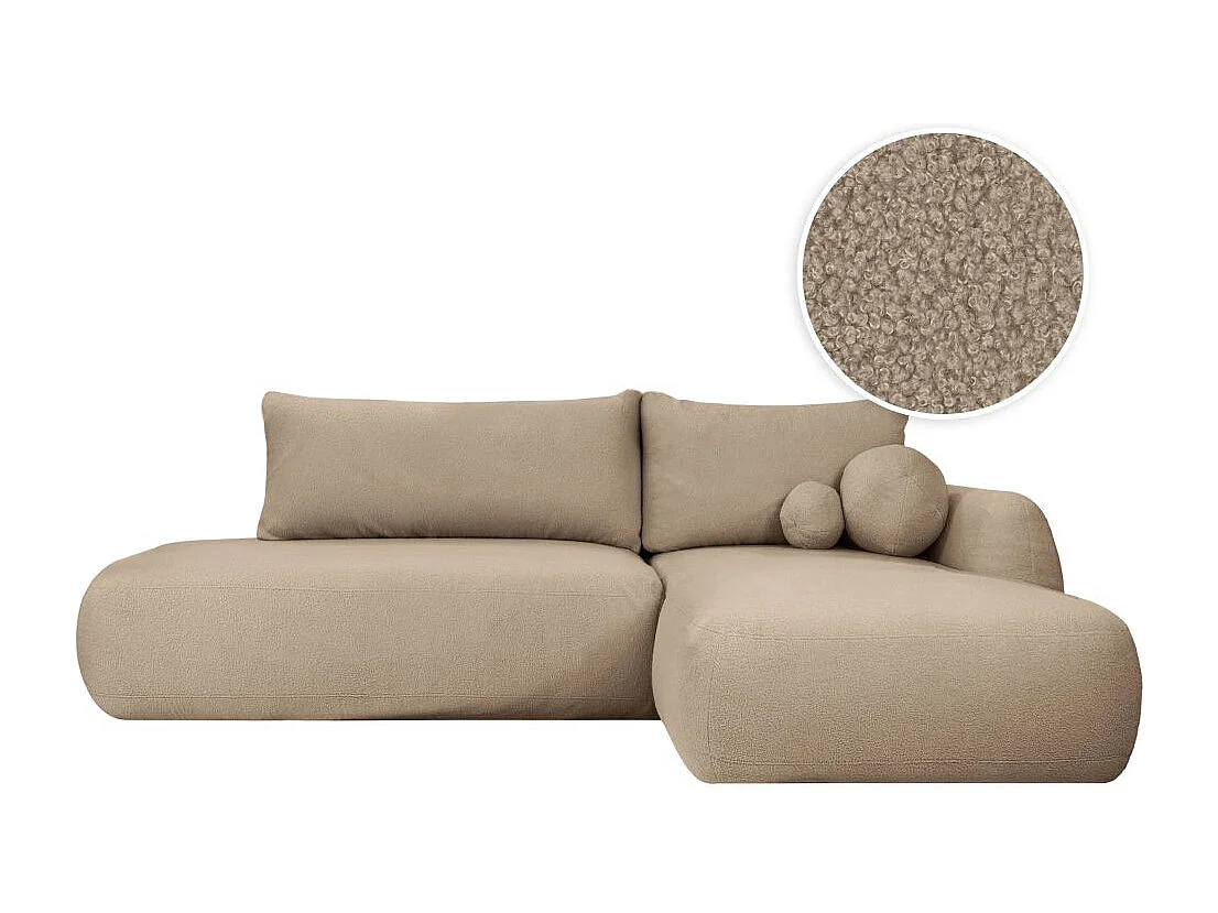 Canapé d'angle convertible FABIO 5 places en tissu bouclette - angle droit - taupe