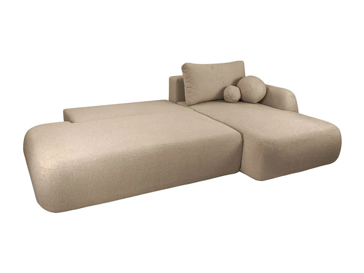 Canapé d'angle convertible FABIO 5 places en tissu bouclette - angle droit - taupe
