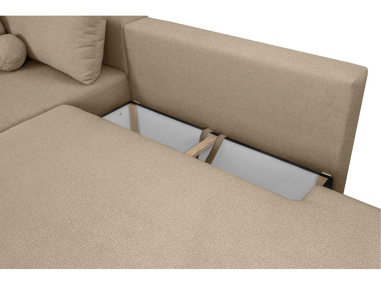 Canapé d'angle convertible FABIO 5 places en tissu bouclette - angle droit - taupe
